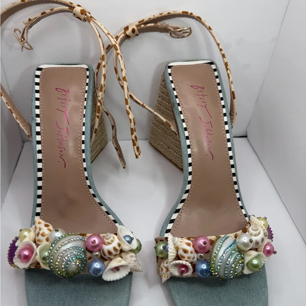 Betsey Johnson Blue and Tan Embellished Heels - Picture 5 of 10